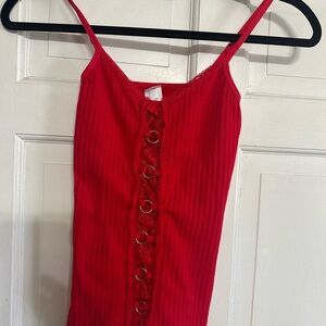 Red Strappy Top with Lace and Ring Detail